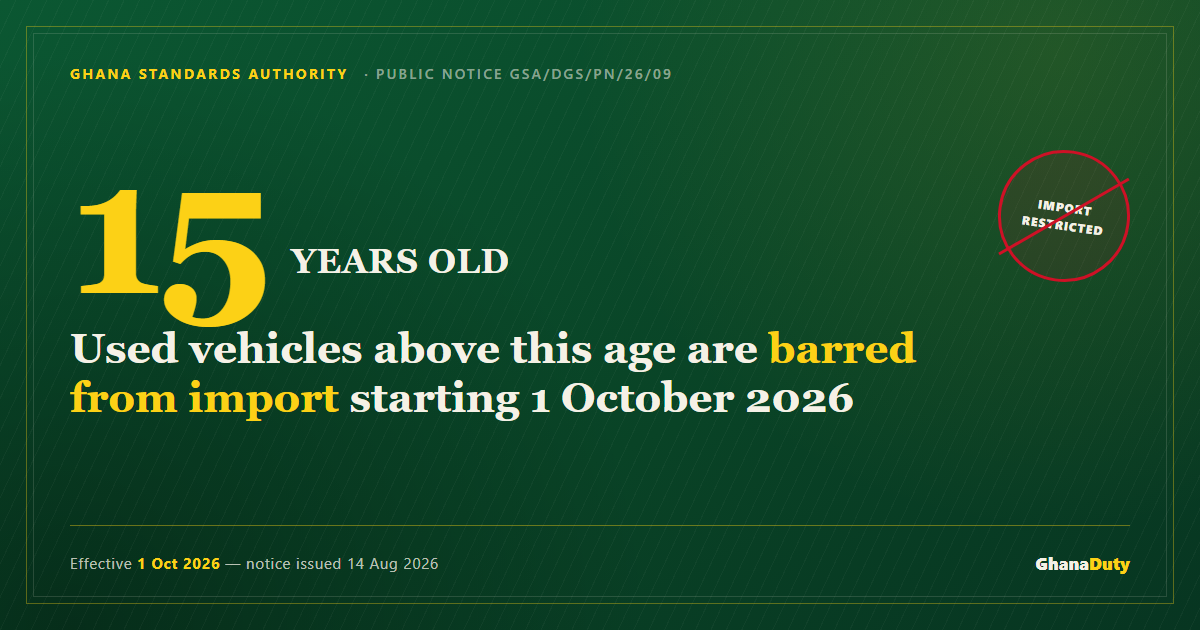 Ghana Bans Import of Used Vehicles Over 15 Years Old From October 2026 — What You Need to Know